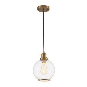 LightFixturesUSA - 1 - Light Corded Seeded Glass Globe Kitchen Pendant Light - Pendant Light - Brass - 