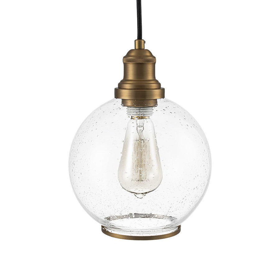 LightFixturesUSA - 1 - Light Corded Seeded Glass Globe Kitchen Pendant Light - Pendant Light - Brass - 