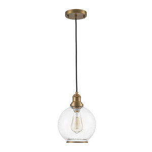 LightFixturesUSA - 1 - Light Corded Seeded Glass Globe Kitchen Pendant Light - Pendant Light - Brass - 