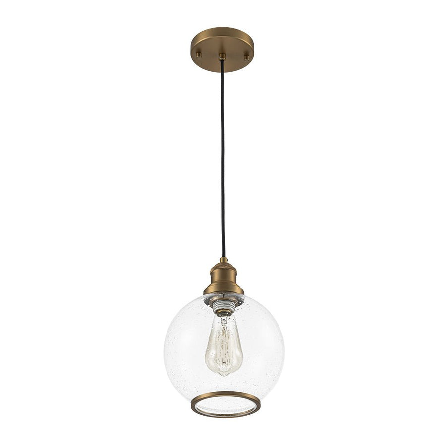 LightFixturesUSA - 1 - Light Corded Seeded Glass Globe Kitchen Pendant Light - Pendant Light - Brass - 