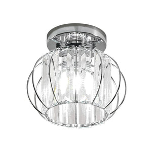 LightFixturesUSA-1-Light Dazzled Crystal Round Mini Cage Chrome Semi Flush Mount-Ceiling Light-1 Pack-