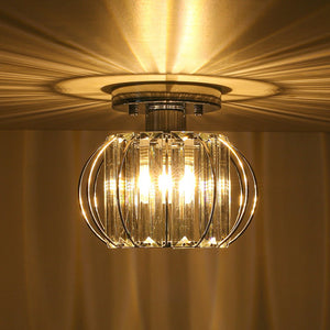 LightFixturesUSA-1-Light Dazzled Crystal Round Mini Cage Chrome Semi Flush Mount-Ceiling Light-1 Pack-