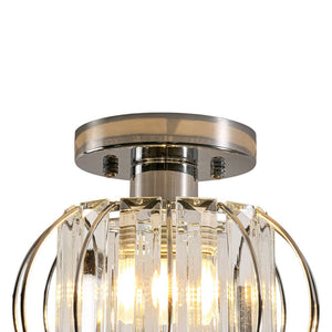 LightFixturesUSA-1-Light Dazzled Crystal Round Mini Cage Chrome Semi Flush Mount-Ceiling Light-1 Pack-
