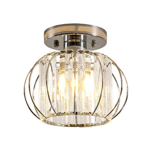LightFixturesUSA-1-Light Dazzled Crystal Round Mini Cage Chrome Semi Flush Mount-Ceiling Light-1 Pack-
