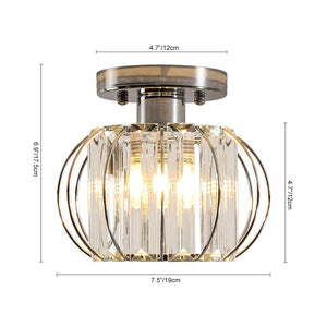 LightFixturesUSA-1-Light Dazzled Crystal Round Mini Cage Chrome Semi Flush Mount-Ceiling Light-1 Pack-