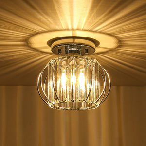 LightFixturesUSA-1-Light Dazzled Crystal Round Mini Cage Chrome Semi Flush Mount-Ceiling Light-1 Pack-