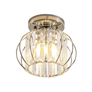 LightFixturesUSA-1-Light Dazzled Crystal Round Mini Cage Chrome Semi Flush Mount-Ceiling Light-1 Pack-