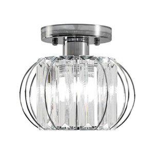 LightFixturesUSA-1-Light Dazzled Crystal Round Mini Cage Chrome Semi Flush Mount-Ceiling Light-1 Pack-