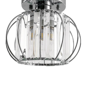 LightFixturesUSA-1-Light Dazzled Crystal Round Mini Cage Chrome Semi Flush Mount-Ceiling Light-1 Pack-
