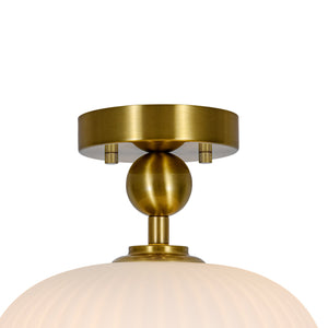 LightFixturesUSA-1-Light Frosted Ribbed Glass Round Scalloped Semi Flush Mount-Ceiling Light-9.4 in-