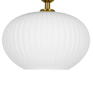 LightFixturesUSA-1-Light Frosted Ribbed Glass Round Scalloped Semi Flush Mount-Ceiling Light-9.4 in-