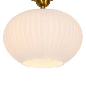 LightFixturesUSA-1-Light Frosted Ribbed Glass Round Scalloped Semi Flush Mount-Ceiling Light-9.4 in-