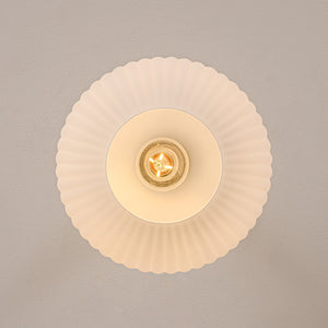 LightFixturesUSA-1-Light Frosted Ribbed Glass Round Scalloped Semi Flush Mount-Ceiling Light-9.4 in-