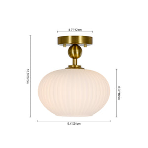 LightFixturesUSA-1-Light Frosted Ribbed Glass Round Scalloped Semi Flush Mount-Ceiling Light-9.4 in-