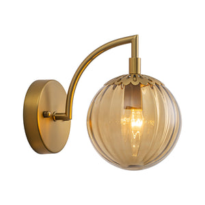 LightFixturesUSA-1-Light Goose Arm Amber Ribbed Glass Globe Wall Sconce-Wall Sconce-1 Pack-