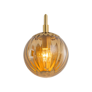 LightFixturesUSA-1-Light Goose Arm Amber Ribbed Glass Globe Wall Sconce-Wall Sconce-1 Pack-