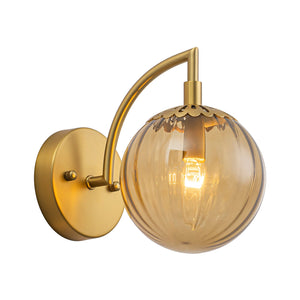 LightFixturesUSA-1-Light Goose Arm Amber Ribbed Glass Globe Wall Sconce-Wall Sconce-1 Pack-