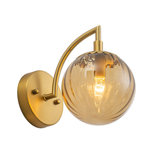 LightFixturesUSA-1-Light Goose Arm Amber Ribbed Glass Globe Wall Sconce-Wall Sconce-1 Pack-