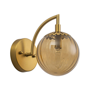 LightFixturesUSA-1-Light Goose Arm Amber Ribbed Glass Globe Wall Sconce-Wall Sconce-1 Pack-