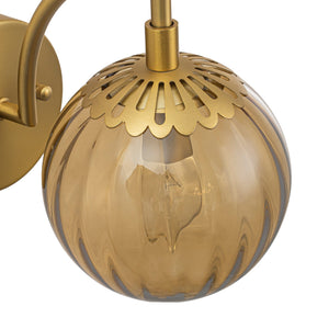 LightFixturesUSA-1-Light Goose Arm Amber Ribbed Glass Globe Wall Sconce-Wall Sconce-1 Pack-
