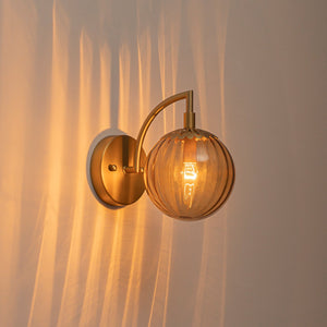 LightFixturesUSA-1-Light Goose Arm Amber Ribbed Glass Globe Wall Sconce-Wall Sconce-1 Pack-