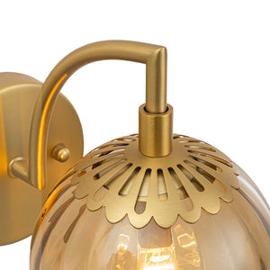LightFixturesUSA-1-Light Goose Arm Amber Ribbed Glass Globe Wall Sconce-Wall Sconce-1 Pack-