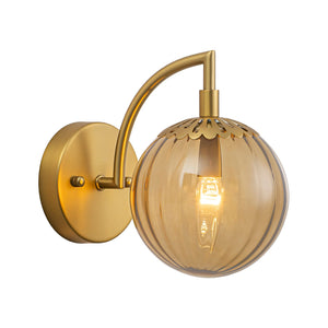 LightFixturesUSA-1-Light Goose Arm Amber Ribbed Glass Globe Wall Sconce-Wall Sconce-1 Pack-