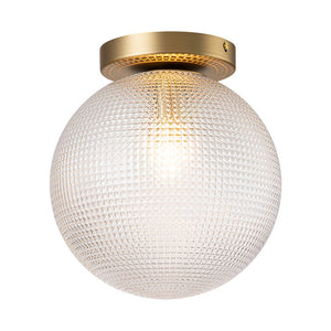 LightFixturesUSA-1-Light Grid Pattern Textured Glass Globe Semi Flush Mount-Ceiling Light-Brass-