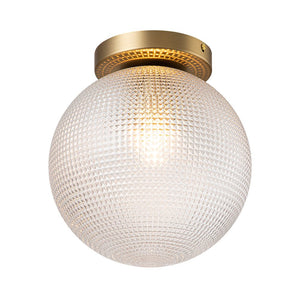 LightFixturesUSA-1-Light Grid Pattern Textured Glass Globe Semi Flush Mount-Ceiling Light-Brass-