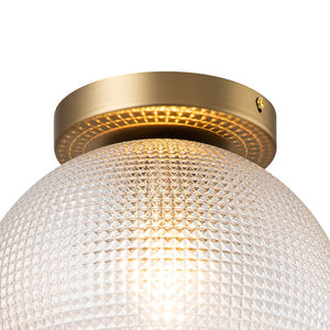 LightFixturesUSA-1-Light Grid Pattern Textured Glass Globe Semi Flush Mount-Ceiling Light-Brass-