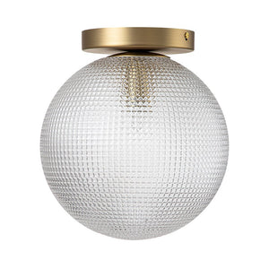 LightFixturesUSA-1-Light Grid Pattern Textured Glass Globe Semi Flush Mount-Ceiling Light-Brass-