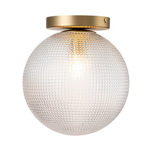 LightFixturesUSA-1-Light Grid Pattern Textured Glass Globe Semi Flush Mount-Ceiling Light-Brass-