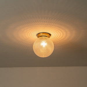 LightFixturesUSA-1-Light Grid Pattern Textured Glass Globe Semi Flush Mount-Ceiling Light-Brass-
