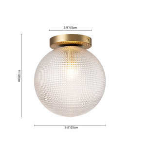 LightFixturesUSA-1-Light Grid Pattern Textured Glass Globe Semi Flush Mount-Ceiling Light-Brass-
