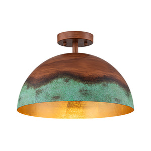 LightFixturesUSA-1-Light Industrial Copper Patina Metal Dome Semi Flush Mount-Ceiling Light-15 in-