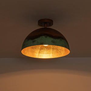 LightFixturesUSA-1-Light Industrial Copper Patina Metal Dome Semi Flush Mount-Ceiling Light-15 in-