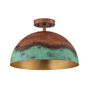 LightFixturesUSA-1-Light Industrial Copper Patina Metal Dome Semi Flush Mount-Ceiling Light-15 in-