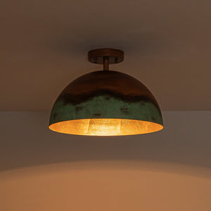 LightFixturesUSA-1-Light Industrial Copper Patina Metal Dome Semi Flush Mount-Ceiling Light-15 in-
