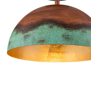LightFixturesUSA-1-Light Industrial Copper Patina Metal Dome Semi Flush Mount-Ceiling Light-15 in-