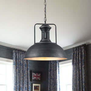 LightFixturesUSA-1-Light Industrial Dome Pendant Light-Pendant Light-Antique Brushed Silver-