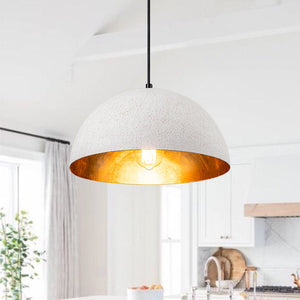 LightFixturesUSA - 1 - Light Industrial Limestone Style Metal Dome Pendant - Pendant Light - 13.7 in - 