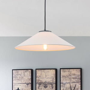 LightFixturesUSA - 1 - Light Large White Linen Shallow Conical Cage Pendant - Ceiling Light - 17 in. - 
