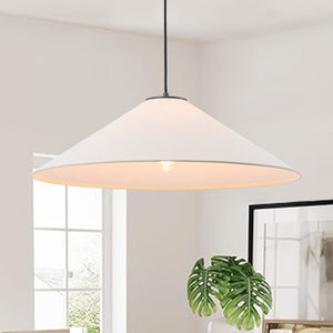 LightFixturesUSA - 1 - Light Large White Linen Shallow Conical Cage Pendant - Ceiling Light - 25 in. - 