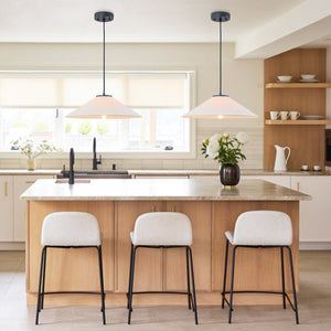 LightFixturesUSA - 1 - Light Large White Linen Shallow Conical Cage Pendant - Ceiling Light - 25 in. - 