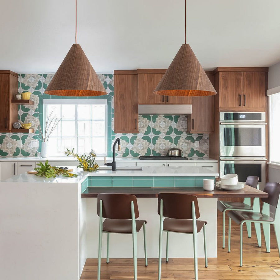 LightFixturesUSA - 1 - Light Modern Farmhouse Wood Grain Cone Kitchen Pendant - Pendant Light - Dark Walnut - 