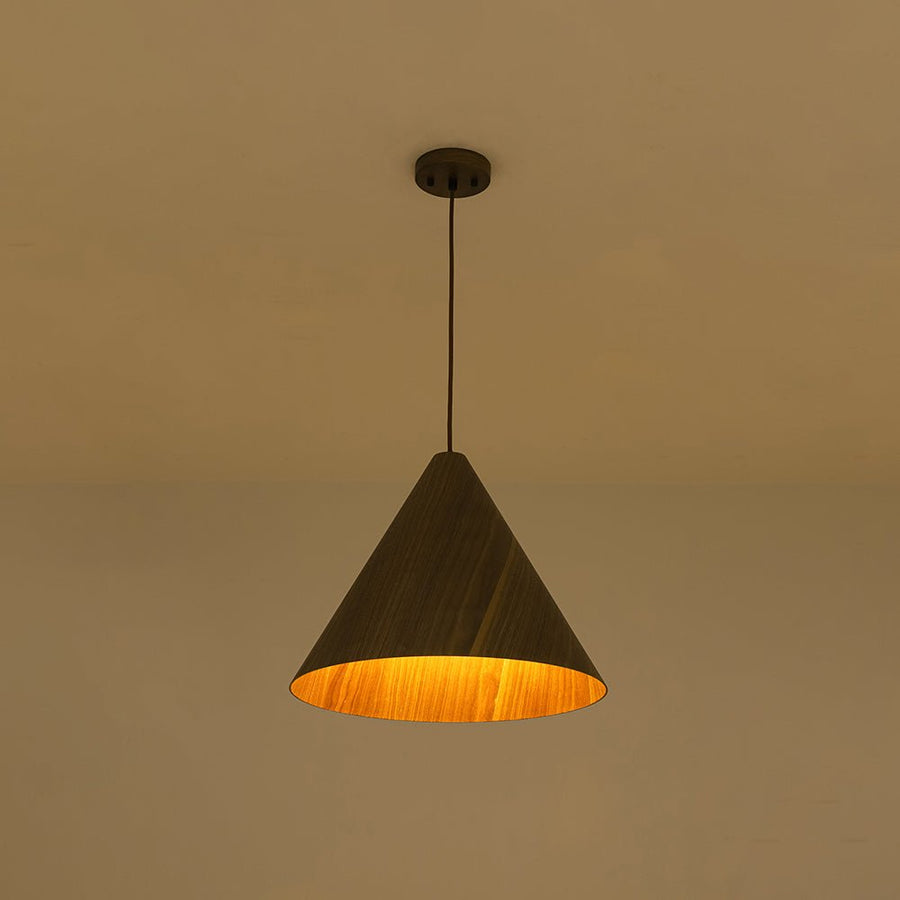 LightFixturesUSA - 1 - Light Modern Farmhouse Wood Grain Cone Kitchen Pendant - Pendant Light - Light Oak - 