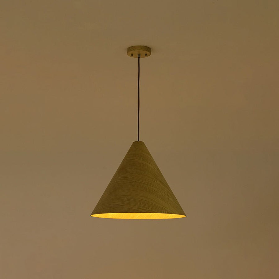 LightFixturesUSA - 1 - Light Modern Farmhouse Wood Grain Cone Kitchen Pendant - Pendant Light - Light Oak - 