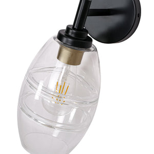 LightFixturesUSA - 1 - Light Oval Clear Embossed Glass Vanity Wall Sconce - Wall Sconce - Black - 