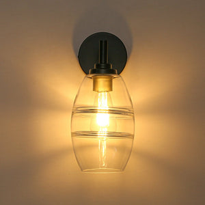 LightFixturesUSA - 1 - Light Oval Clear Embossed Glass Vanity Wall Sconce - Wall Sconce - Black - 