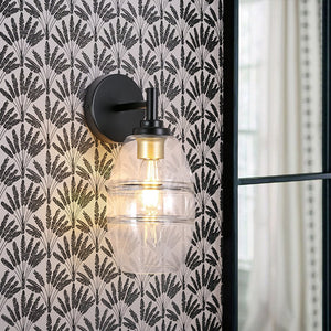 LightFixturesUSA - 1 - Light Oval Clear Embossed Glass Vanity Wall Sconce - Wall Sconce - Black - 